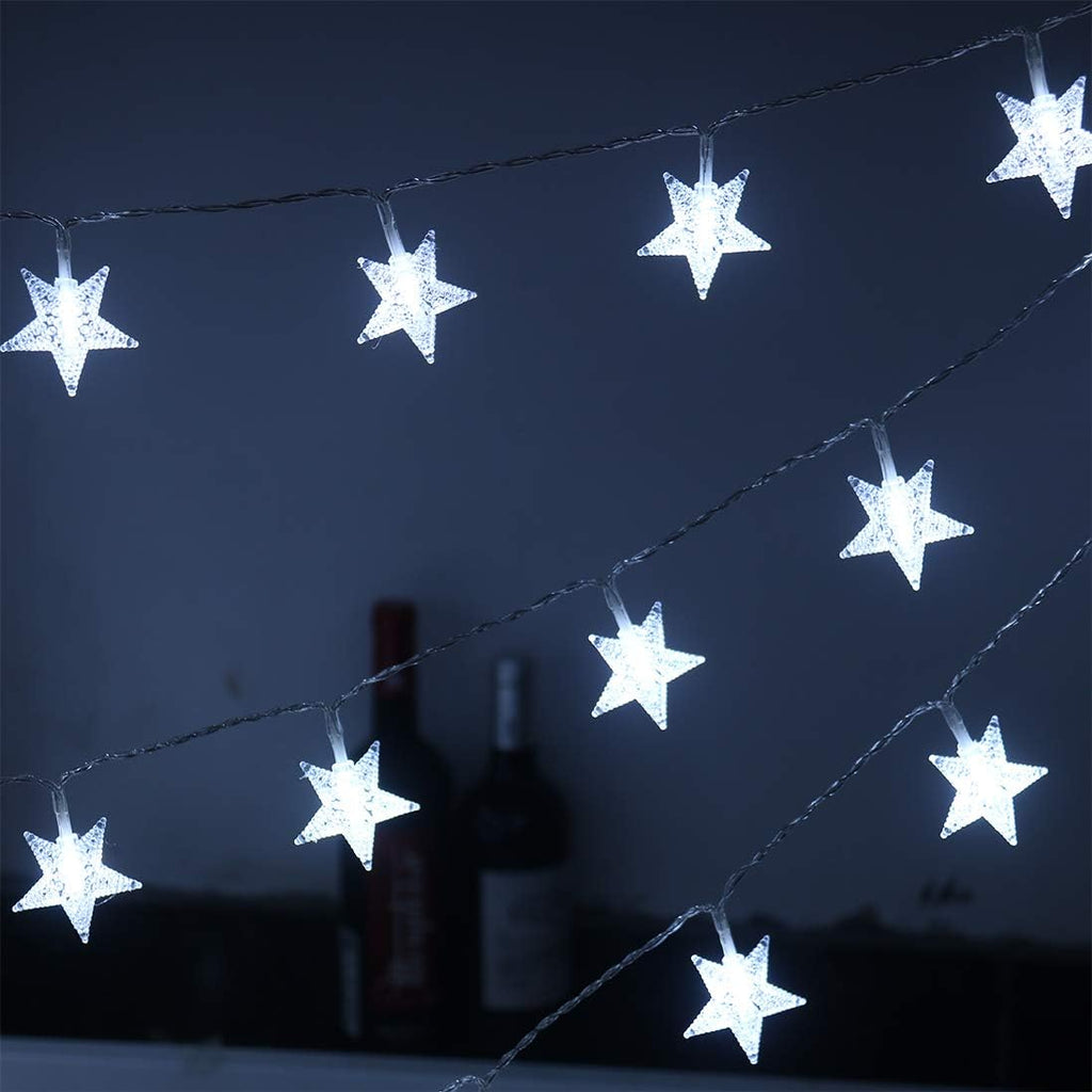 Led Star String Lights,Outdoor Battery Operated String Lights White Fairy Lights,16.4 Feet 50 LED Waterproof Christmas Tree Lights for Indoor Wedding Halloween Camping Umbrella Birthday Party