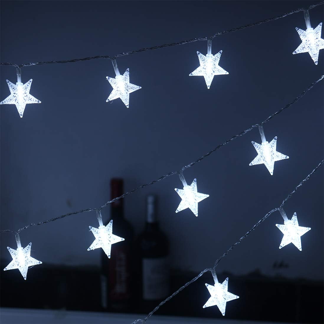 Led Star String Lights,Outdoor Battery Operated String Lights White Fairy Lights,16.4 Feet 50 LED Waterproof Christmas Tree Lights for Indoor Wedding Halloween Camping Umbrella Birthday Party
