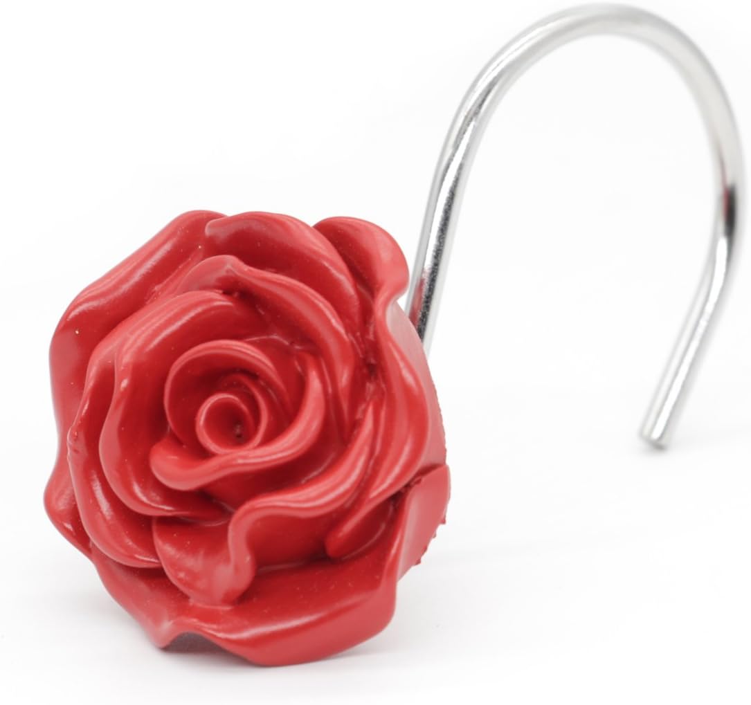 BEAVO 12 Pcs Flower Shower Curtain Hooks, Rose Shower Hooks