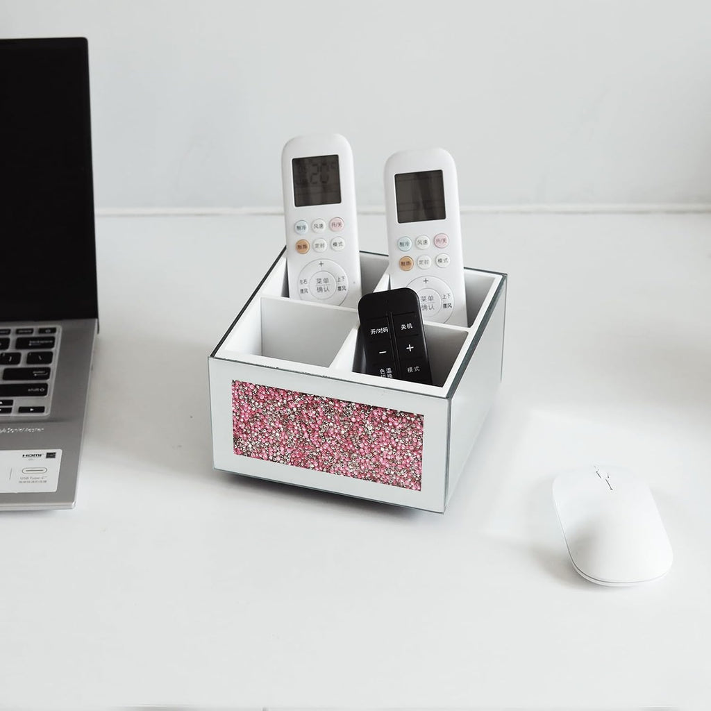 Pink 360 Rotating Remote Control Holder, Crushed Diamond TV Remote Controller Holder for Table, Desk Organizer for Pens and Pencils, Make Up Brushes, Remote Caddy Storage