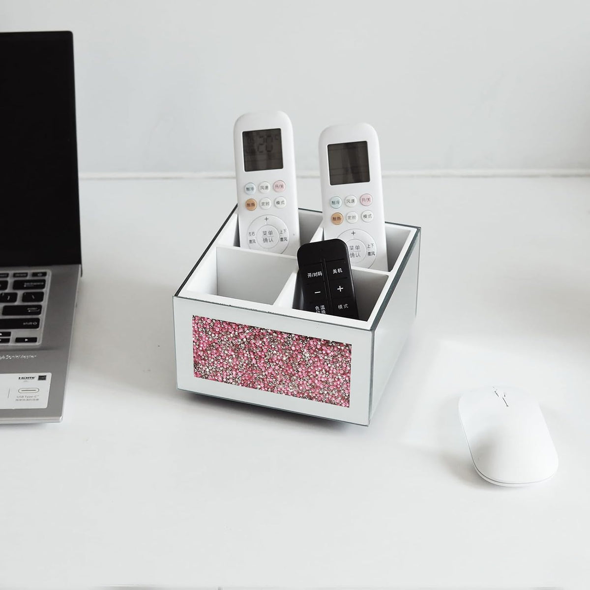 Pink 360 Rotating Remote Control Holder, Crushed Diamond TV Remote Controller Holder for Table, Desk Organizer for Pens and Pencils, Make Up Brushes, Remote Caddy Storage