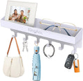 KingAcc Key Holder for Wall Decorative, Wall Mounted Key and Mail Organizer, Adhesive Key Rack with Tray for Entryway Hallway Kitchen Farmhouse, Metal Key Hanger with 6 Key Hooks(White)