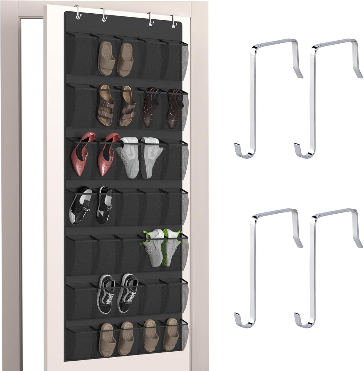 Aisoso 35 Mesh Pockets Hanging Over the Door Shoe Organizer, Black