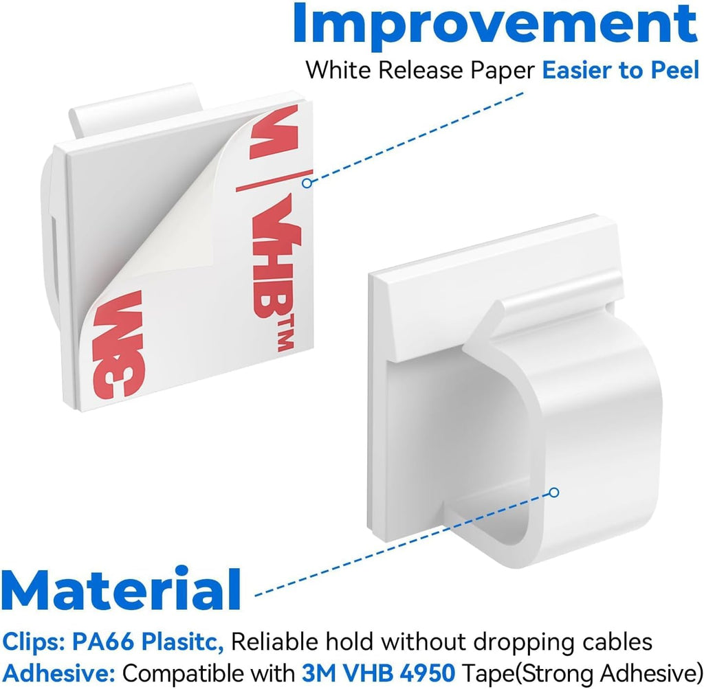 100Pack Adhesive Cable Clips, Wire Holders for Desk Wall Car, White