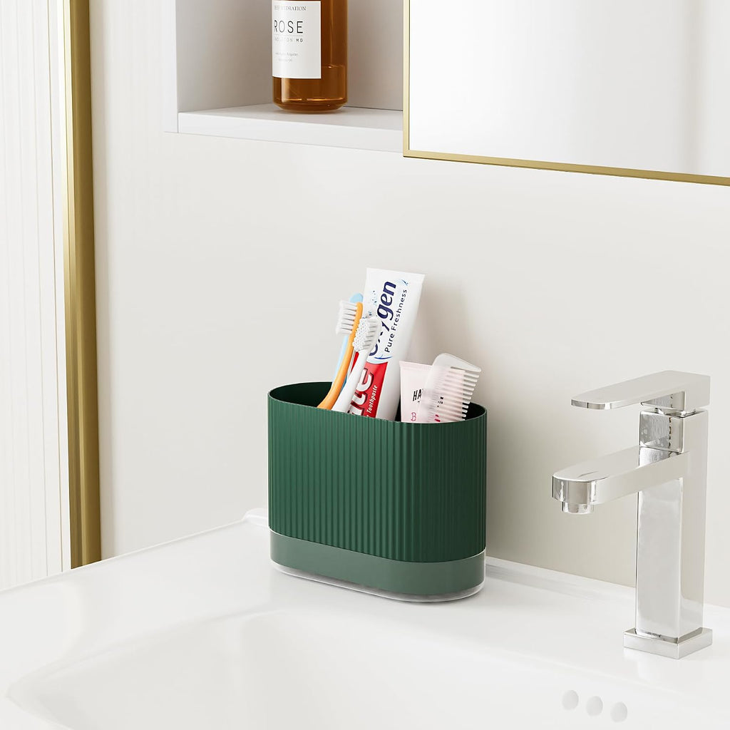 Large Green Kids Toothbrush Holder for Bathroom with Drainage Tray 2 Slots