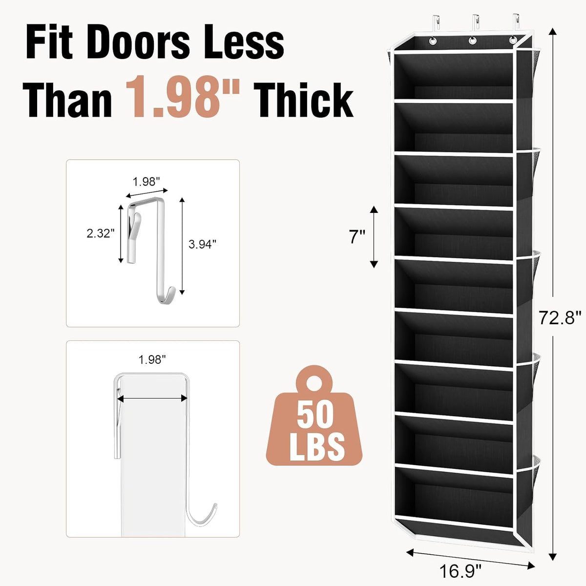 VTRIN Over the Door Shoe Organizer Hanging Shoe Rack for Closet, Black