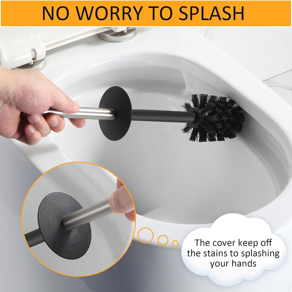 BGL Toilet Brush and Holder Set Brushed Nickel Aluminium Freestanding Toilet Bowl Cleaner Brush and Holder for Bathroom Storage and Organization, Square Design Sturdy and Space Saving