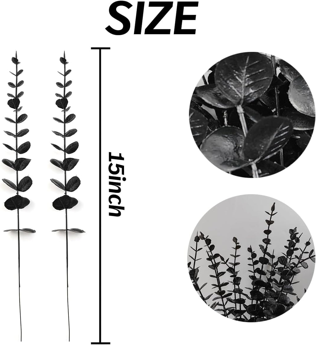 TIHOOD 14PCS 15” Black Eucalyptus Stems Artificial Eucalyptus Leaves Branches Fake Eucalyptuses Decor Faux Eucalyptus leaf Stem for Halloween Autumn Fall Floral Arrangement Wedding Bouquet Home Office