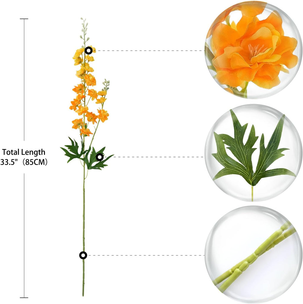 ZYTUYO Delphinium Artificial Flower 4PCS 33.5'' Faux Larkspur Long Stem Fake Floral Silk Bouquets Plant for Tall Floor Vase Home Kitchen Wedding Outdoor Indoor Arrangement Decor (Yellow)
