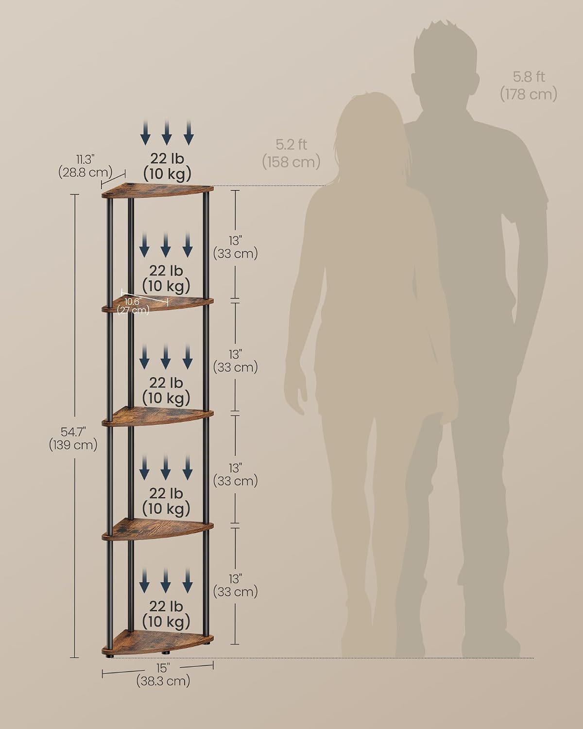 SONGMICS HOME 5-Tier Corner Shelf, Toolless Assembly