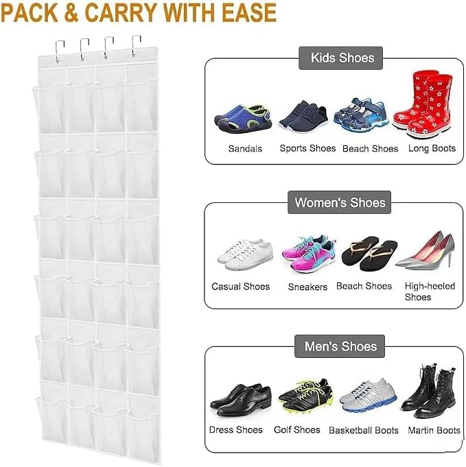 Over the Door Shoe Organizer Shoe Rack for Door Hanging Shoe Organizer (White, 24 pockets)