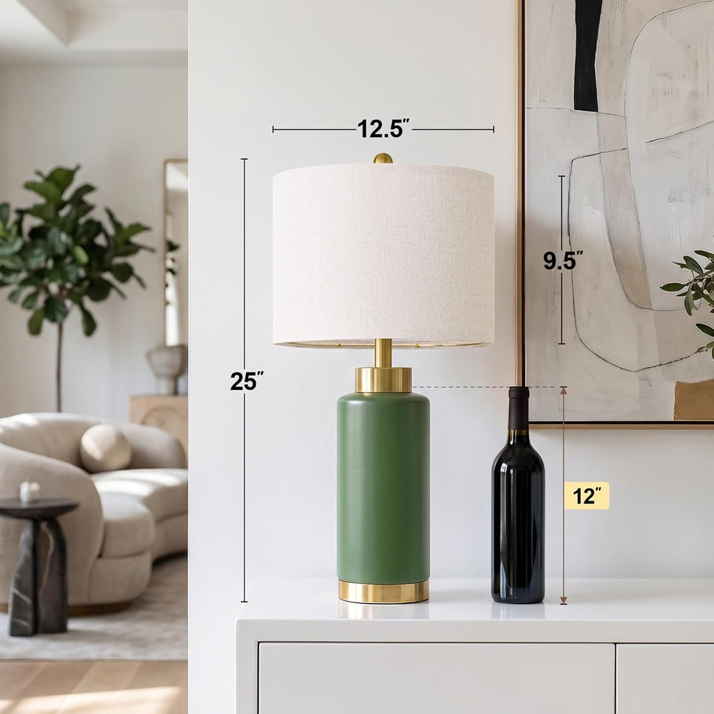 USumkky 25'' Ceramic Table Lamps Set of 2 for Bedroom Living Room Green