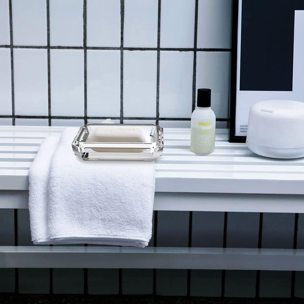 Linkidea Rectangle Glass Bar Soap Dish, Soap Saver Tray for Bathroom Counter, Glass Sponge Dish Holder Case Box for Shower (Clear)