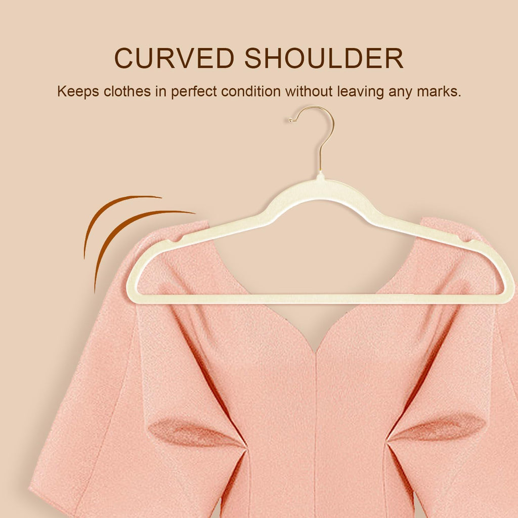 36 Pack Adult Velvet Hangers Non-Slip Shoulder Notches 17.3'' Cream