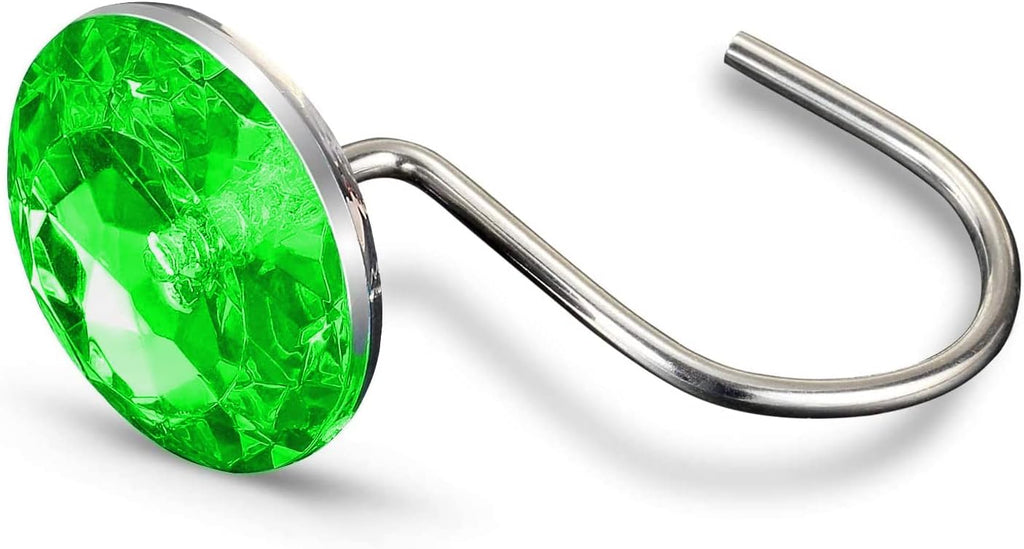 CHICTIE Green Shower Curtain Hooks Rings Diamond, Crystal Decorative Shower Curtain Hooks, Set of 12 Stainless Steel Rust-Proof Round Rhinestones Shower Rings Hangers for Bathroom