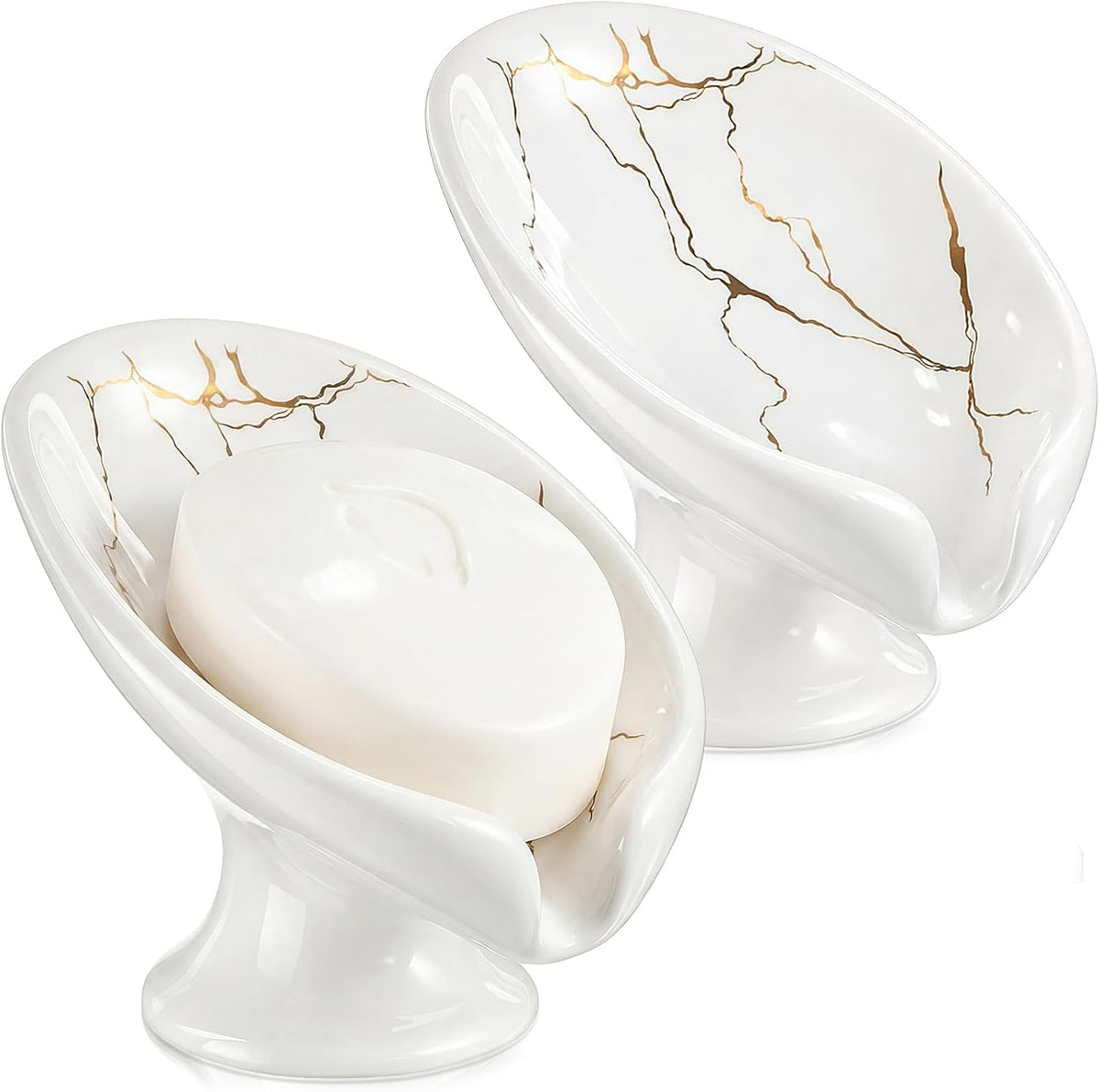 2 Pack Ceramic Soap Bar Holder Leaf Shaped Soap Dish, White