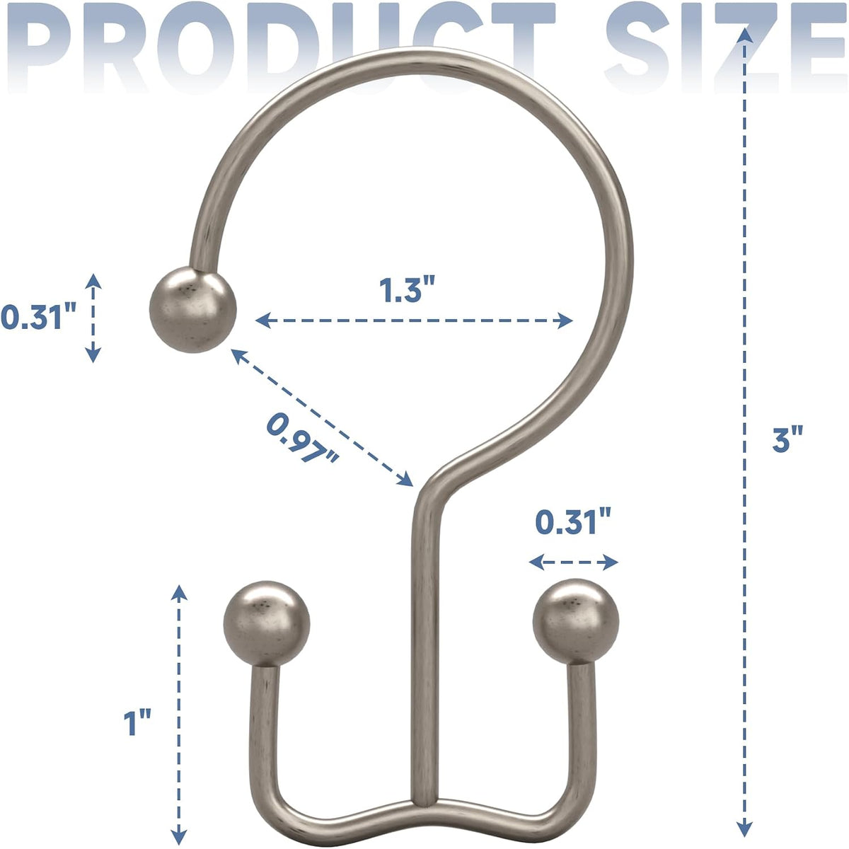 Titanker Shower Curtain Hooks Rings, Rust Resistant Metal Minimalist Simple Double Glide Shower Hooks Rings for Bathroom Shower Rods Curtains, Set of 12 Hooks - Matte Nickel