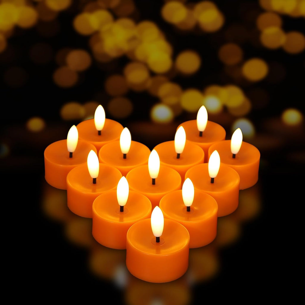 12 Pack Orange Flameless Tea Lights Candles Battery Operated LED Tealights