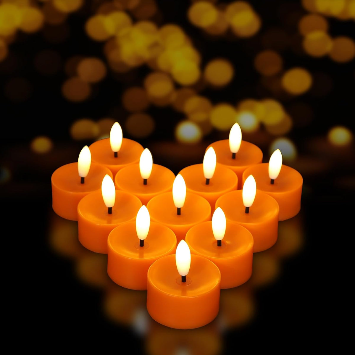 12 Pack Orange Flameless Tea Lights Candles Battery Operated LED Tealights