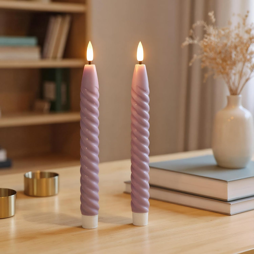 Purple Flameless Taper Candles Flickering with Remote Timer