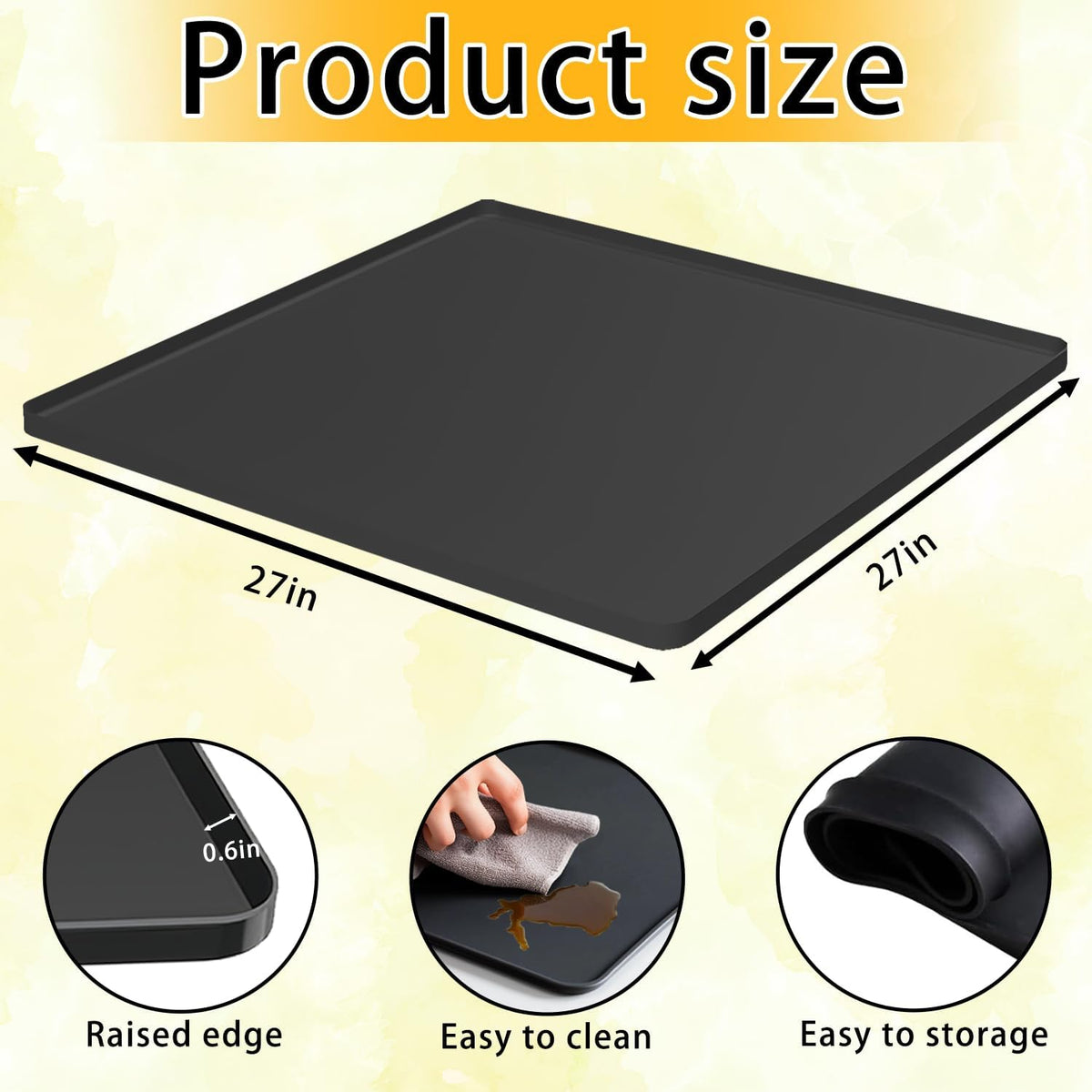 Washing Machine Drain Pan 27"x27" with 4 Anti-Vibration Foot Pads – Washer Tray,Non-Slip, Waterproof, Laundry Appliance Floor protection Set –Noise Reduction Leak Prevention -Soft Silicone Mat