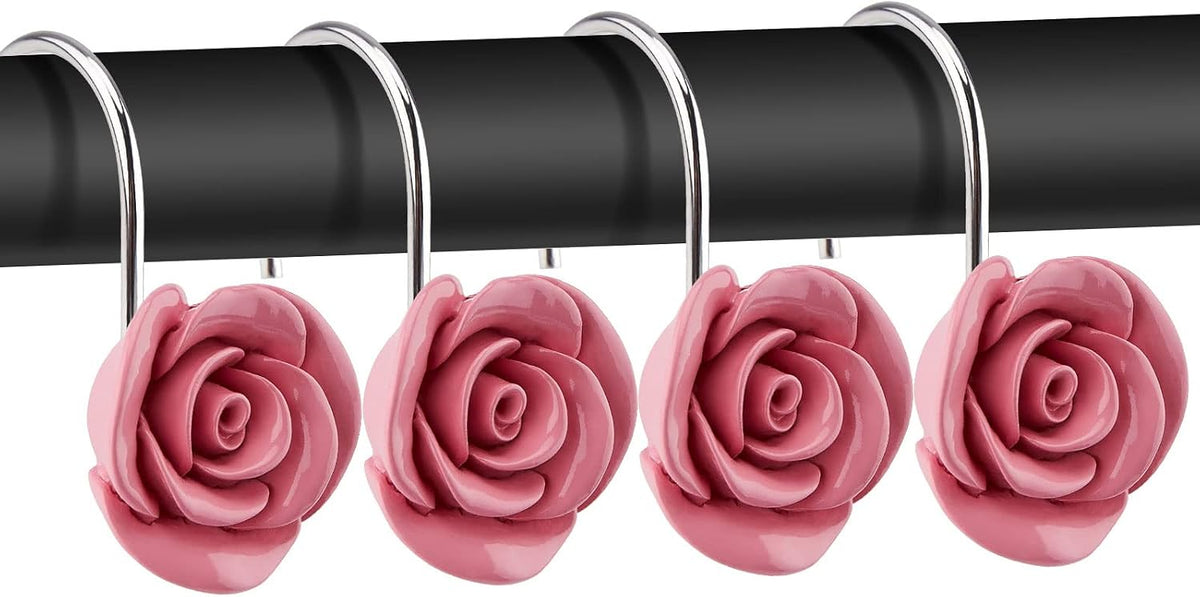 AGPTEK Rose Shower Curtain Hooks, 12PCS, Pink Rose