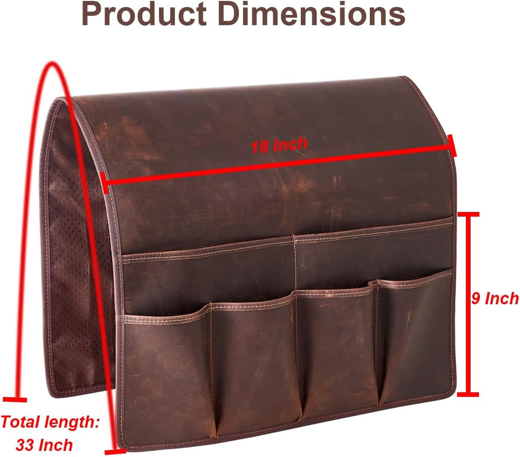 EURYNOME Sofa Armrest Genuine Leather Storage Bag,Anti-Slip Sofa Organizer Pouch for Remote Control,Phone,ipad,Magazine,etc