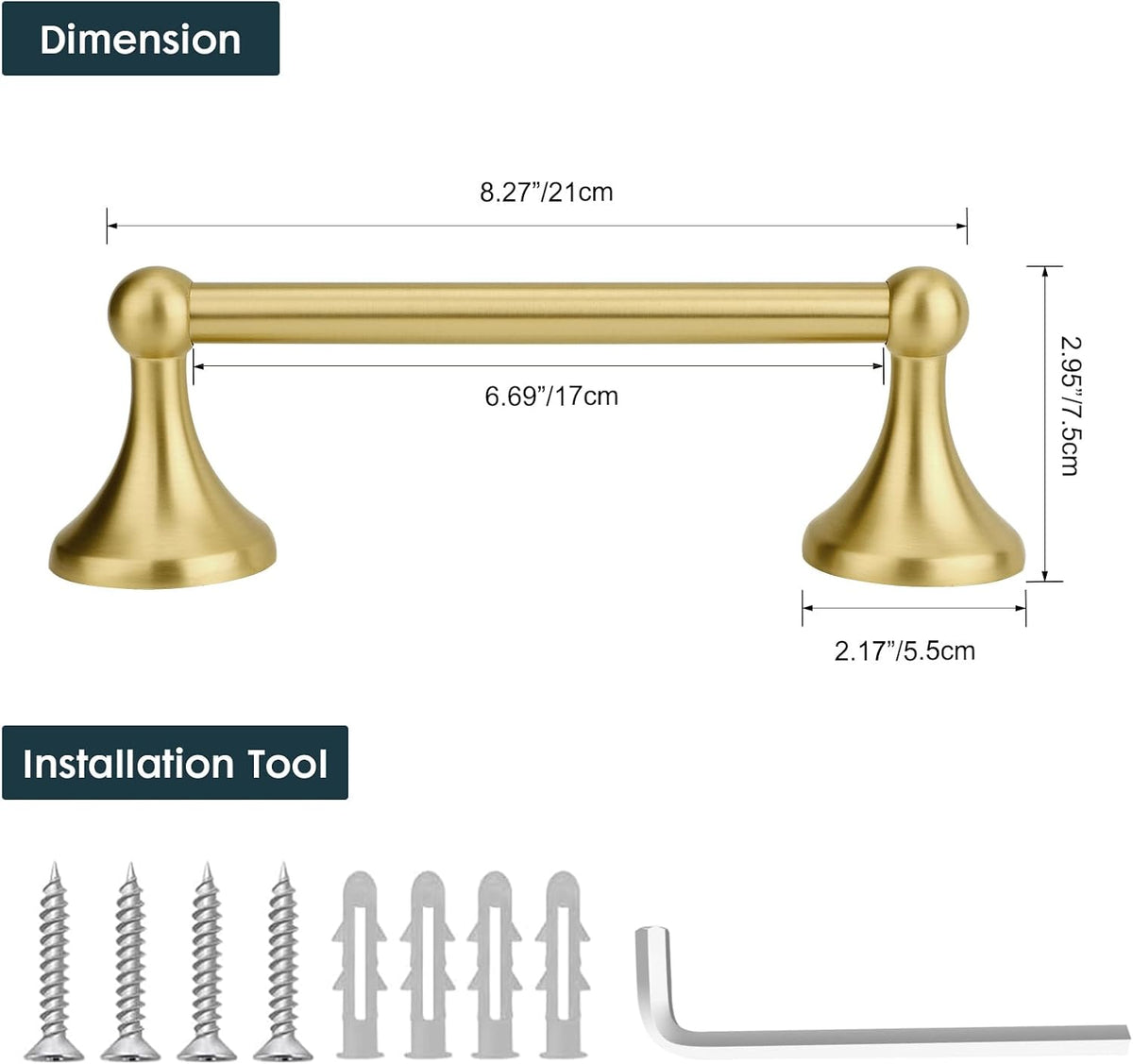 Hand Towel Bar Hand Towel Holder for Bathroom Brushed Gold
