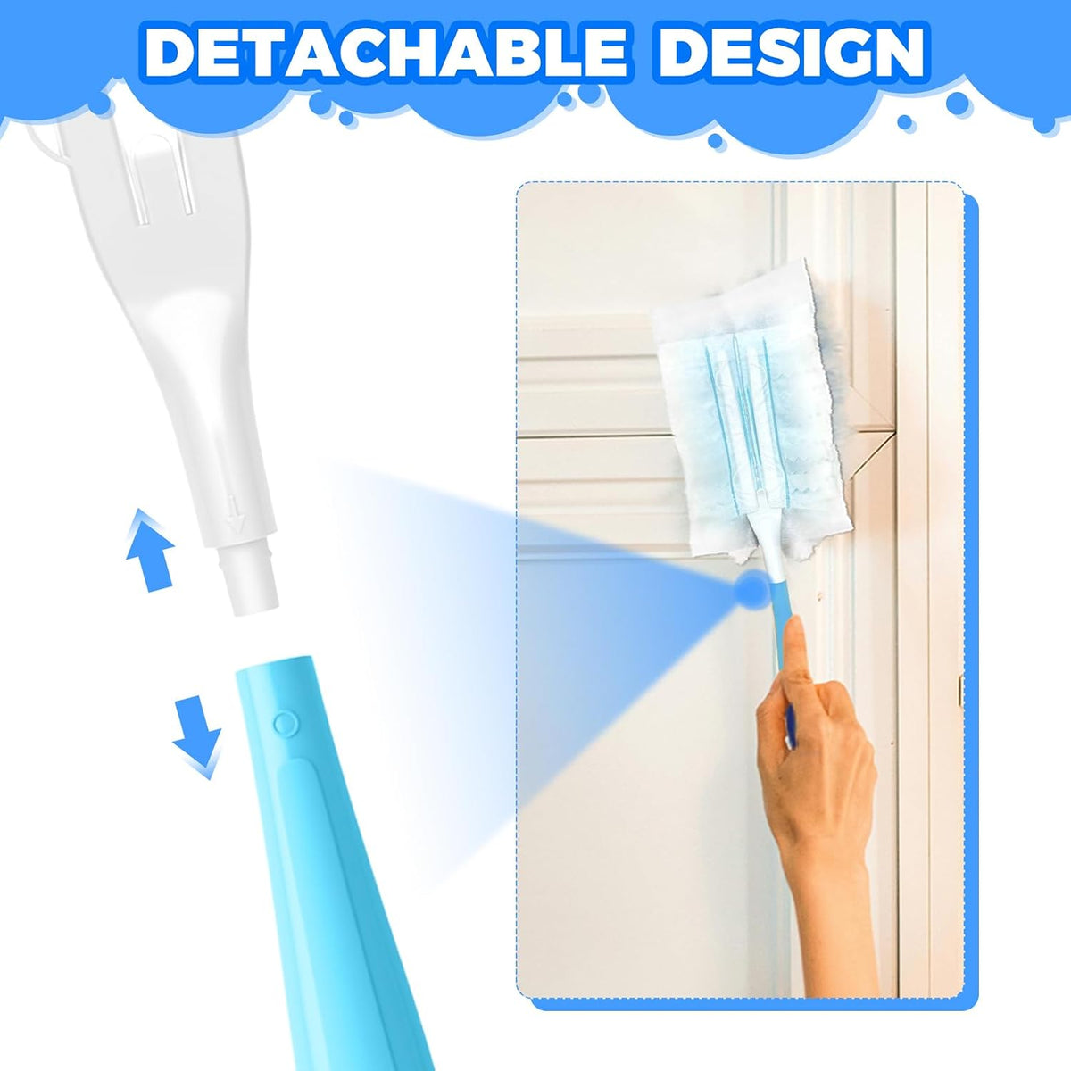 5PCS Duster Refills Folding Handles Set Compatible with Swiffer Dusters,Disposable Static Dust Removal Brush Handle for Dusting Electronics,Furniture,Blinds,Ceiling Fans (5, Blue)