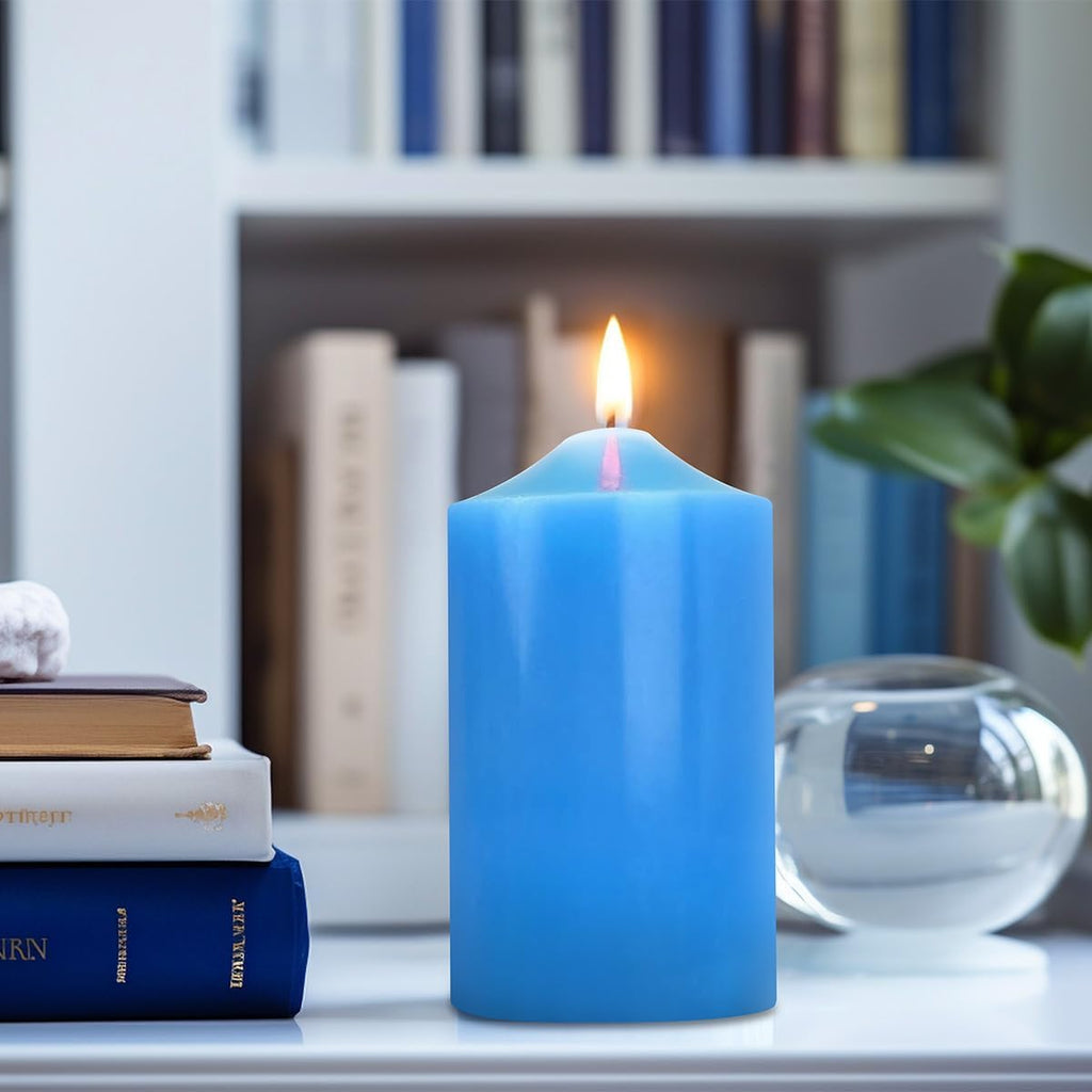 12 Pack 2x3 Hand Poured Dripless Pillar Candles, Soy Candles, Non-Toxic, Unscented, Smokeless, for Power Outages & Emergency (Blue)