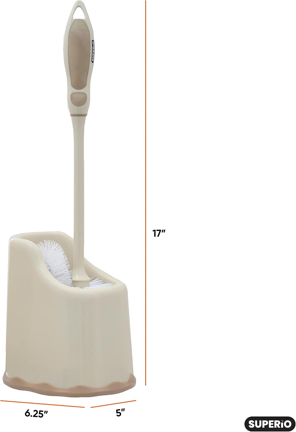 Superio Toilet Bowl Brush and Holder with Under Rim Cleaner for Bathroom, Toilet Brush and Caddy with Non Scratch Bristles and Under Rim Lip Brush, Beige (2 Pack)
