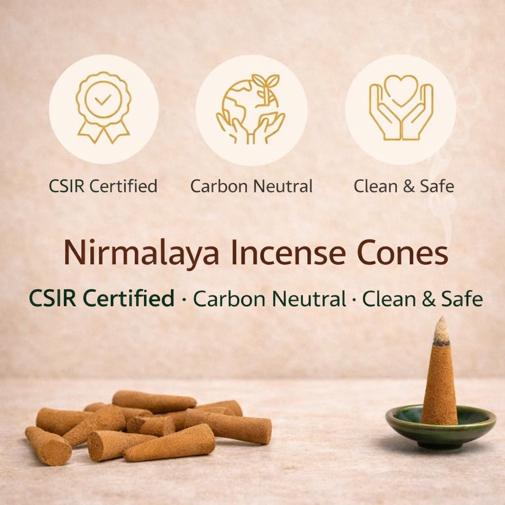 Nirmalaya Premium Sandalwood Incense Dhoop Cones with Free Stand | Charcoal-Free & Organic | Made with Recycled Temple Flowers | 25+ Min Burning Time | 60 Cones