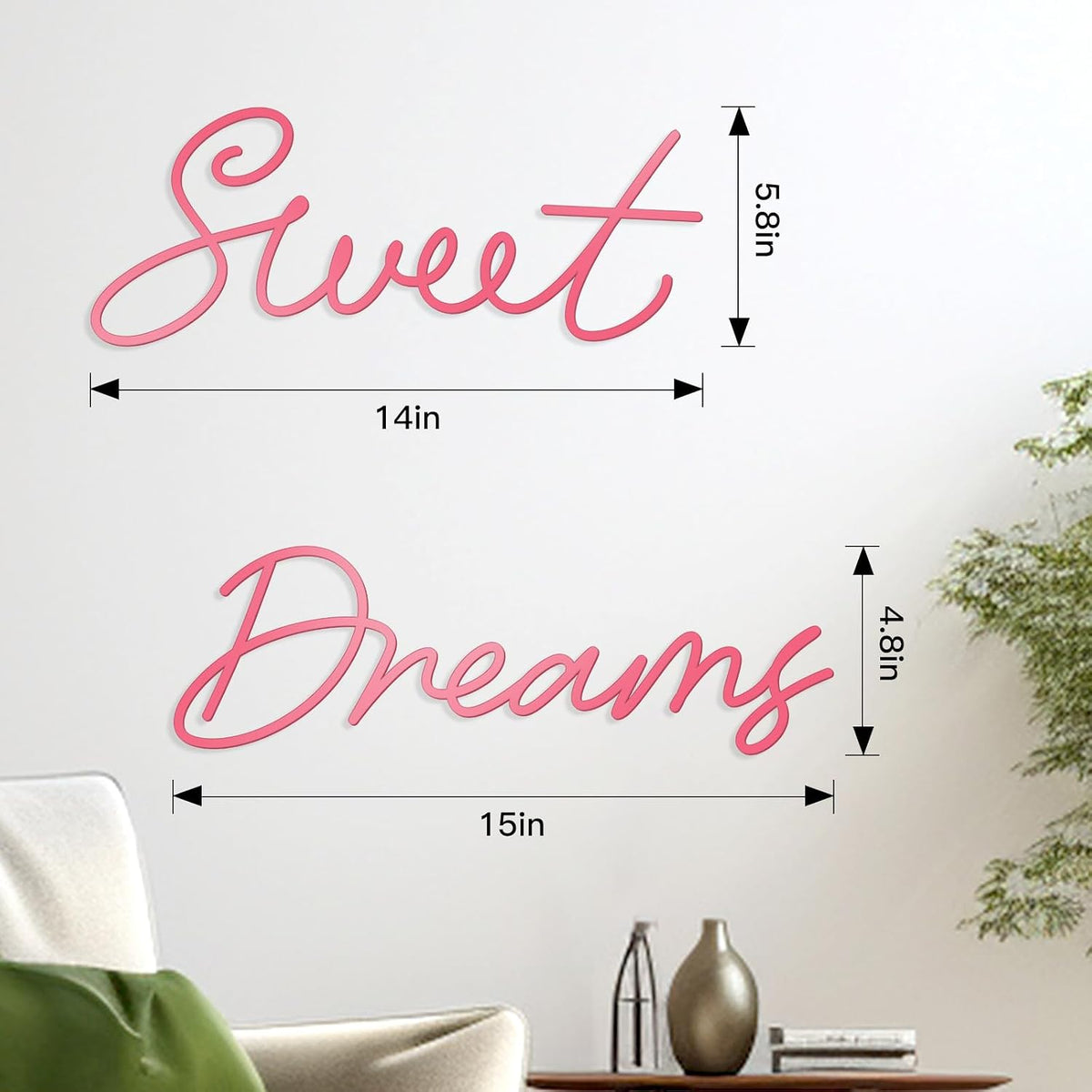 Zzbakress Sweet Dreams Metal Bedroom Wall Decor, Pink,Farmhouse