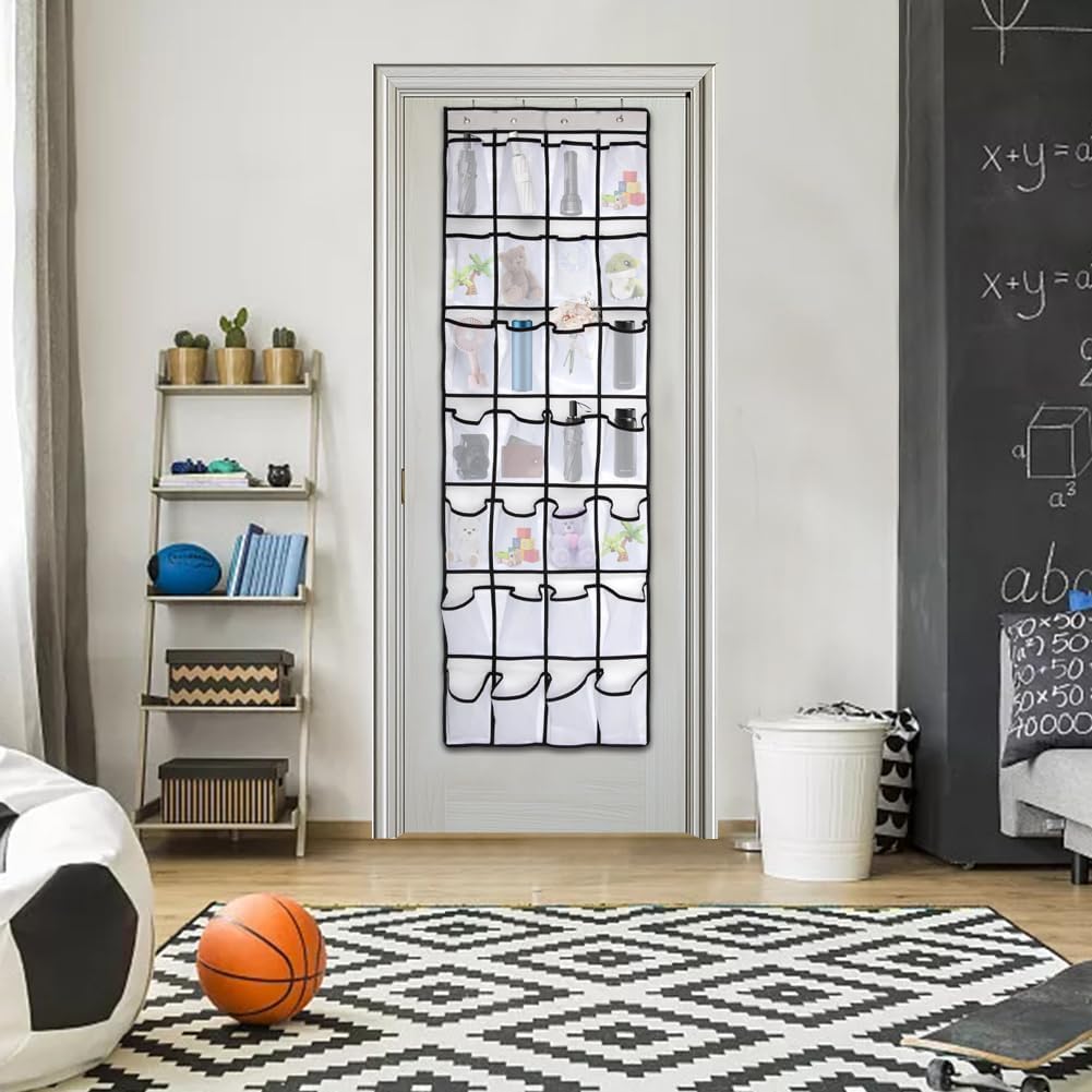 28 Pocket Over The Door Shoe Organizer With 4 Metal Hooks