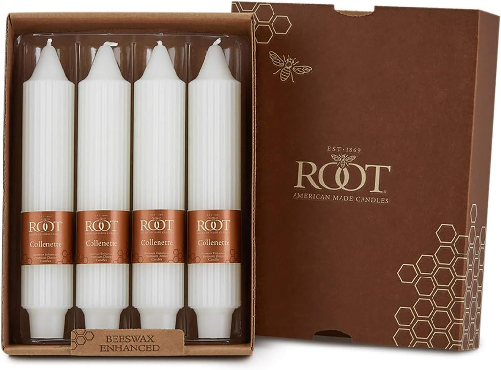 Root 4-Count Unscented Grecian Collenette Candles, 7-Inch, White
