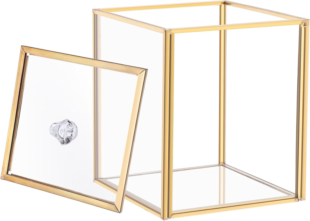 Hipiwe Gold Glass Vanity Box Vintage Apothecary Jars with Lids Cotton Pad Dispenser Qtip Holder Cotton Ball Swab Round Organizer Bathroom Canister Storage Jar for Q-tip, 3.9" L x 3.9" W x 4.7" H