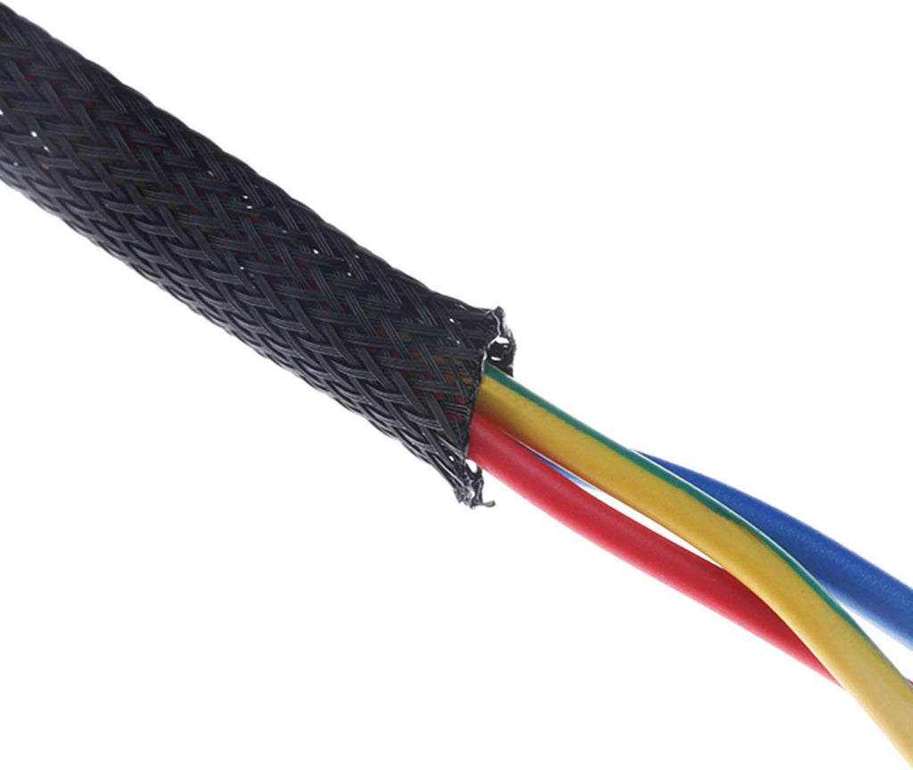 DGZZI Braided Wire Sleeve 16.4ft 1/4 Inch Flame-Retardant Black Expandable Braided Cable Sleeving for Automotive Wire Audio Video and Other Home Device Cable