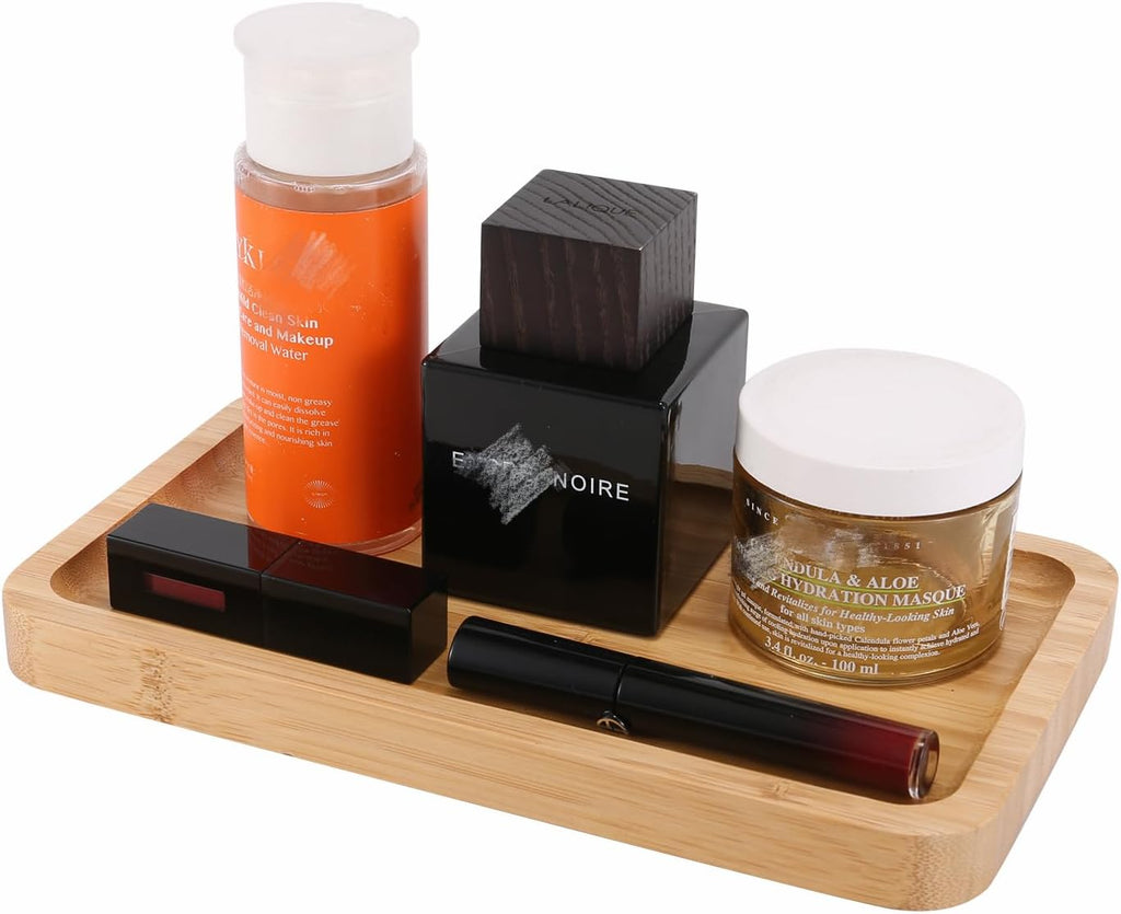 Natural Bamboo Vanity Tray, Smooth Wooden Bathroom Organizer