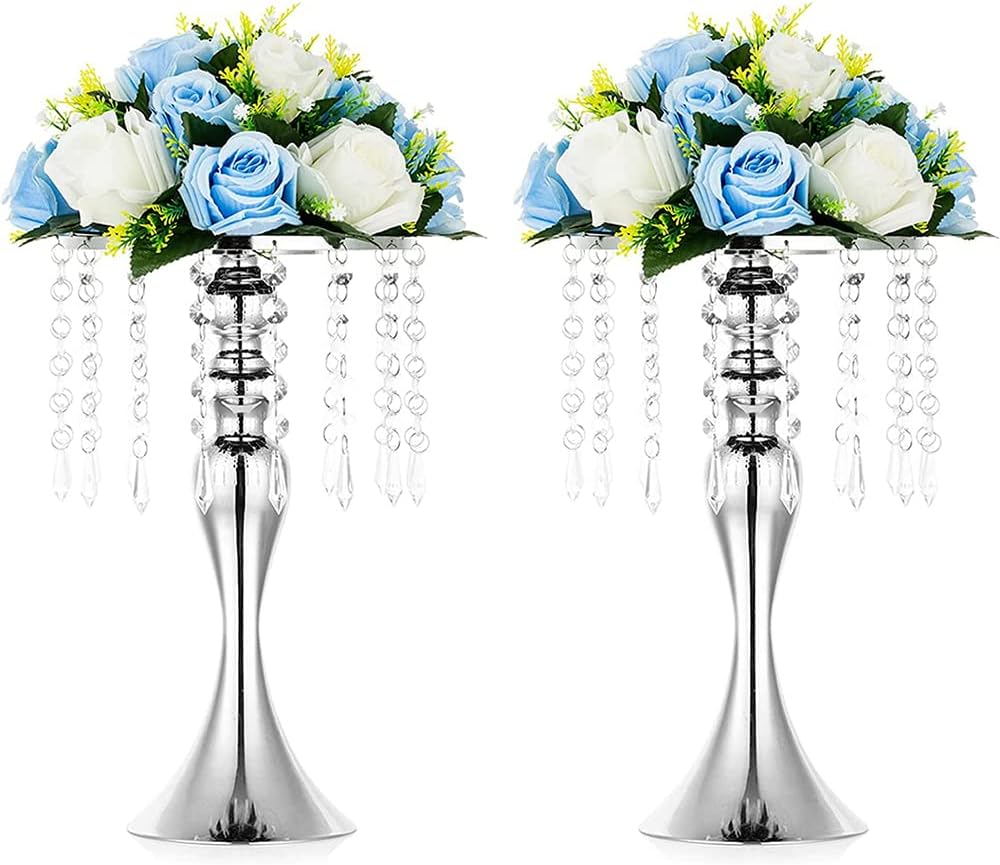 10Pcs Artificial Rose Balls for Centerpieces (Blue & White)