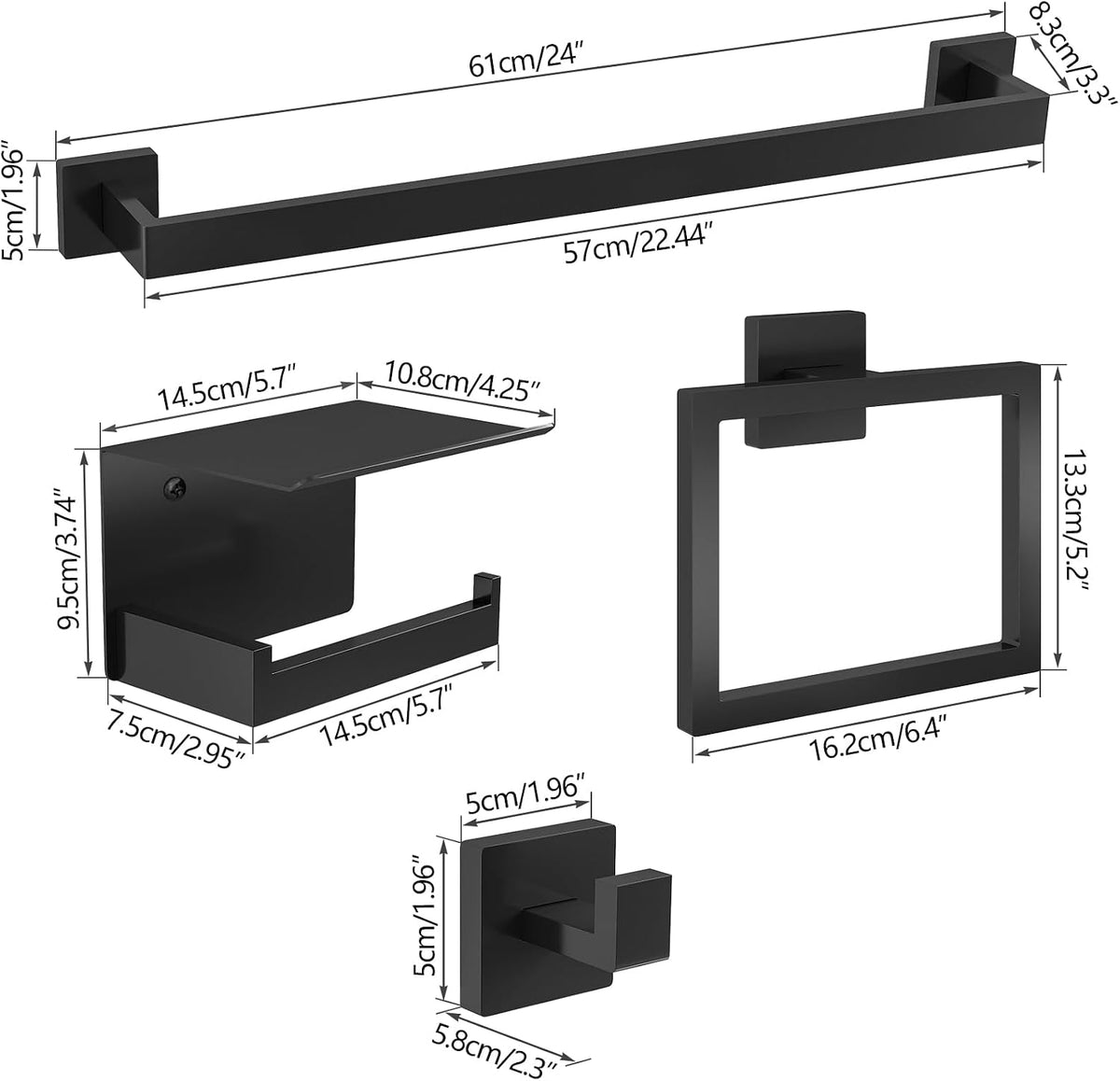 STWWO 10-Piece Matte Black Bathroom Hardware Accessories Set