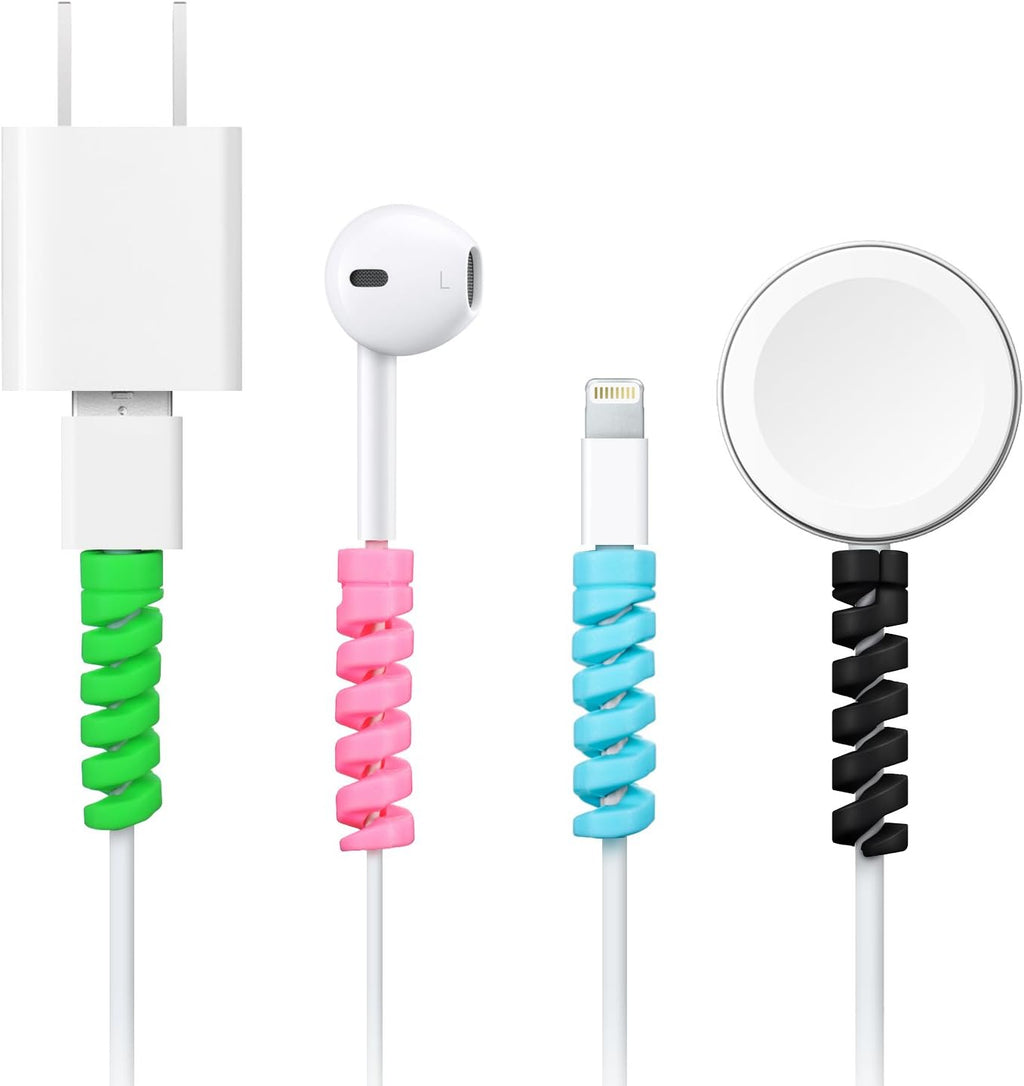 Jetec 24 Pieces Charger Cable Saver, Silicone Flexible Cable Wire Protector, Mouse Cable Protector, Suit for All Cellphone Data Lines (6 Black, 6 Pink, 6 Blue, 6 Green)