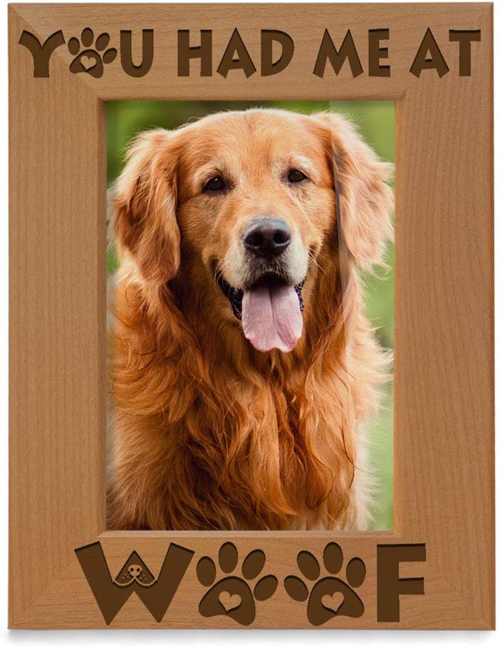 KATE POSH - You had me at Woof - Dog Paws Engraved Natural Wood Picture Frame, New Puppy, Memorial, Best Dog Ever Gifts (5x7-Vertical)