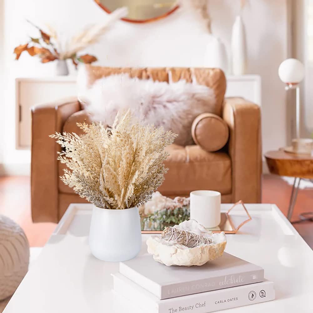 Faux Pampas Grass with Vase, Artificial Pampas Grass Flowers Bouquet Plant Fluffy Boho Home Decor Fake Pompass Pompous Grass Floral Arrangement for Wedding Party Table Room Decorations Broze