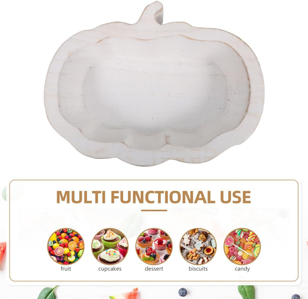 SHOWERORO Pumpkin Shaped Wooden Dessert Bowl 7.67 Inch Fruit Serving Plate for Snacks Storage Home Kitchen Dining