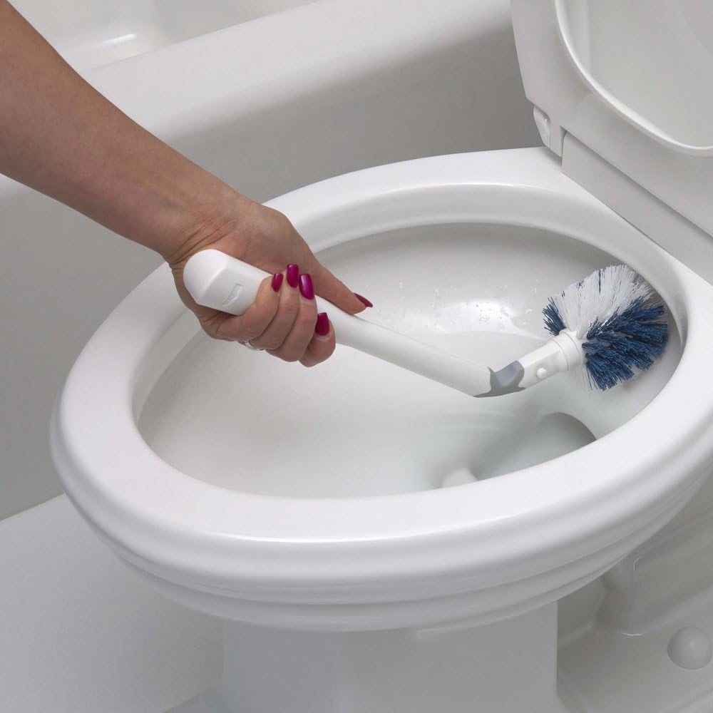 Unger No-Drip Toilet Brush Set, Flexible Neck Scrubber with Portable Carrying Caddy Holder, Discreet Bathroom Cleaning Supplies, Scrub Tough Stains with Non-Scratch Bristles