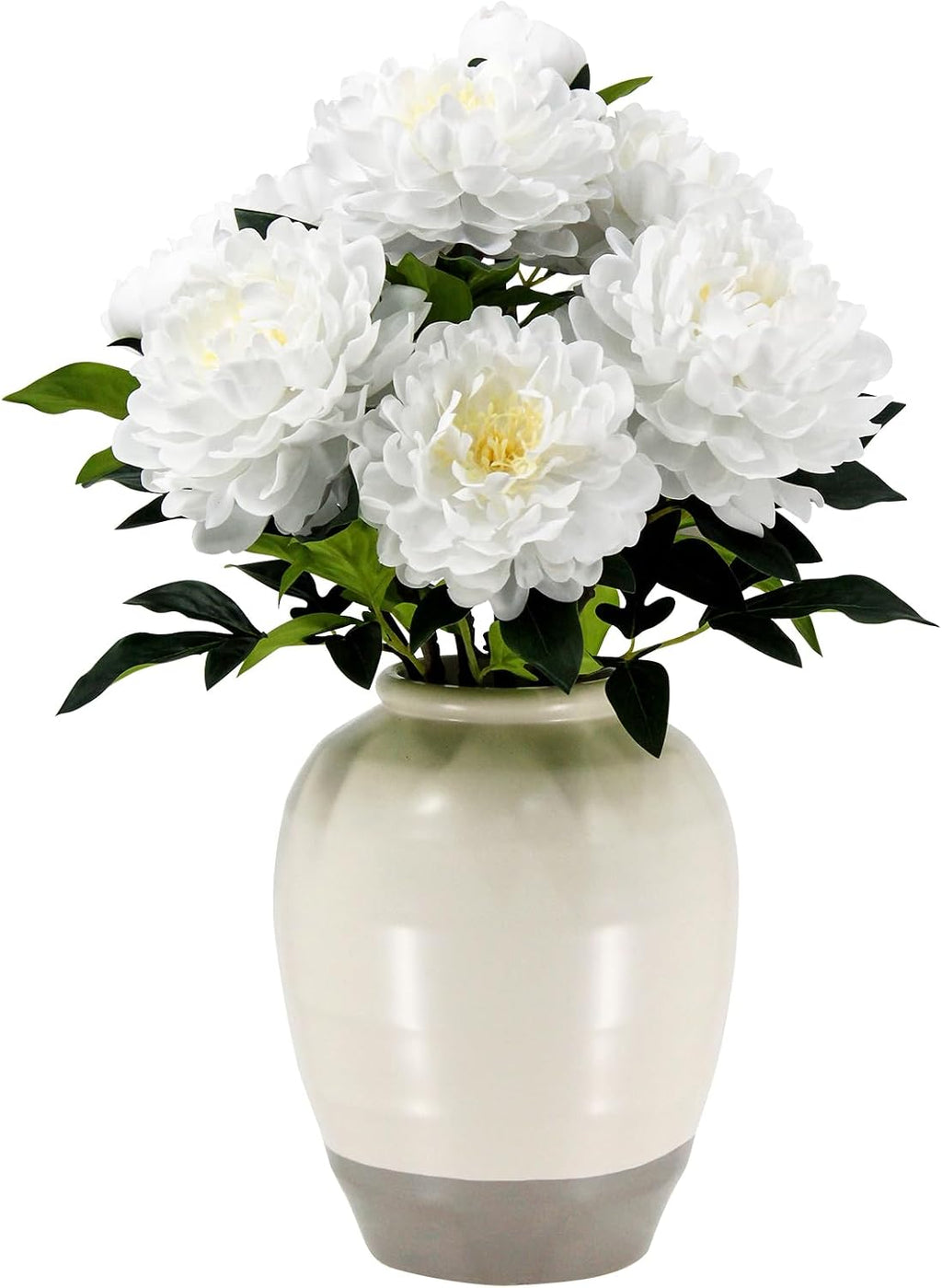 Faux Peony Plant 2FT Tall, Realistic Touch Leaves, Potted Peony Artificial Plants Indoor for Home Decor Small Office Home Living Room-White