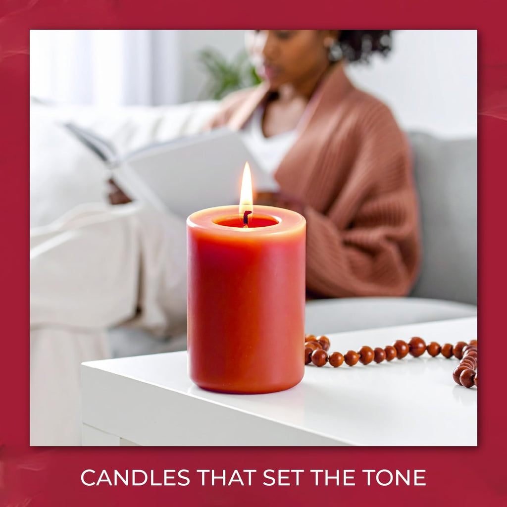 Biedermann & Sons Cranberry Red Pillar Candles (6 Pack), 4 Inch Tall 3 Inch Wide Round, Unscented Paraffin Wax, Approx 40 to 45 Hour Burn, Dripless Decorative Candles for Home and Events