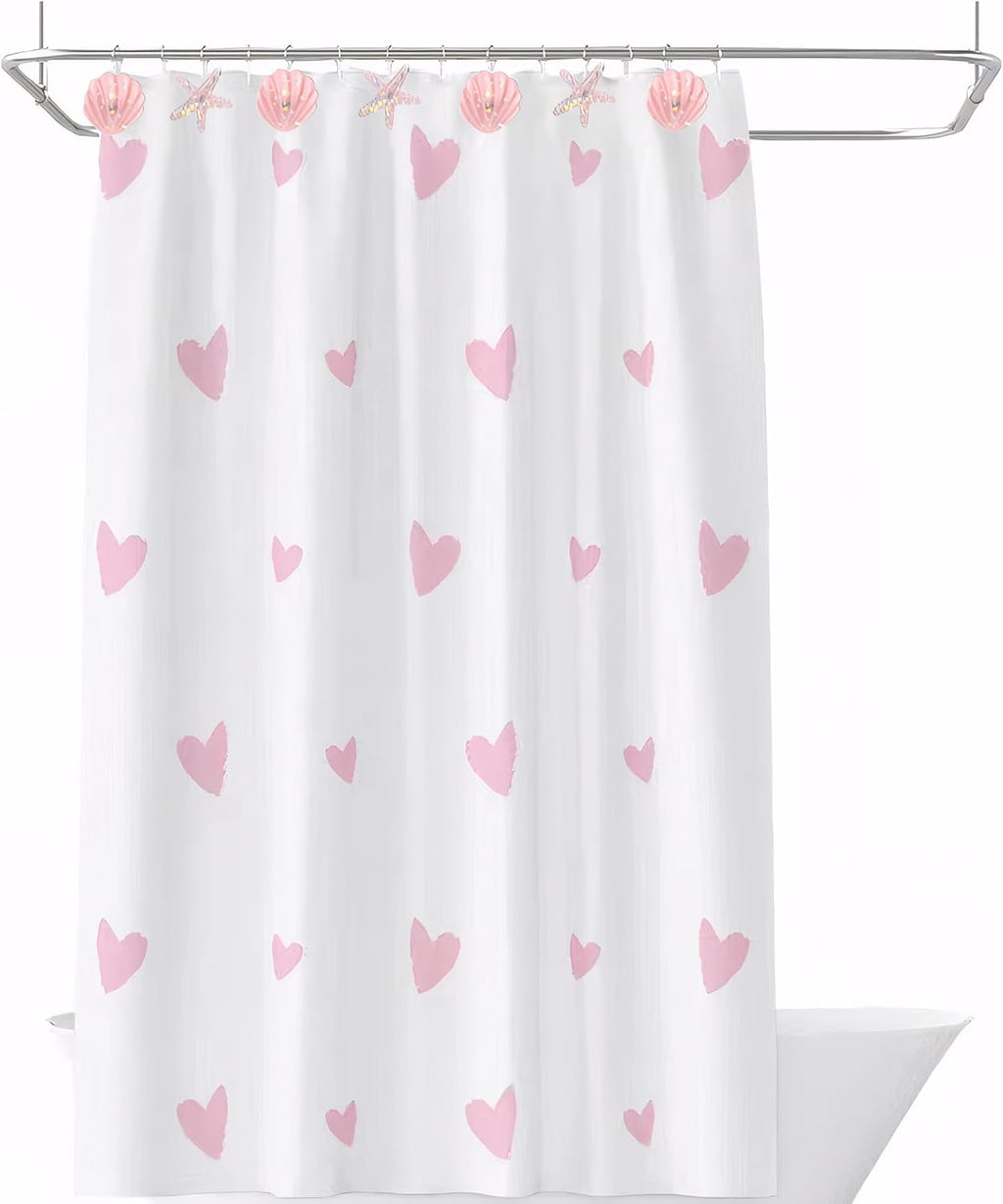 Seashell Shower Curtain Hooks, 12PCS Stainless Steel Anti Rust Starfish and Seashell Decorative Shower Hooks Ocean Theme Shower Curtain Hooks for Home Bathroom (Pink Seashell)