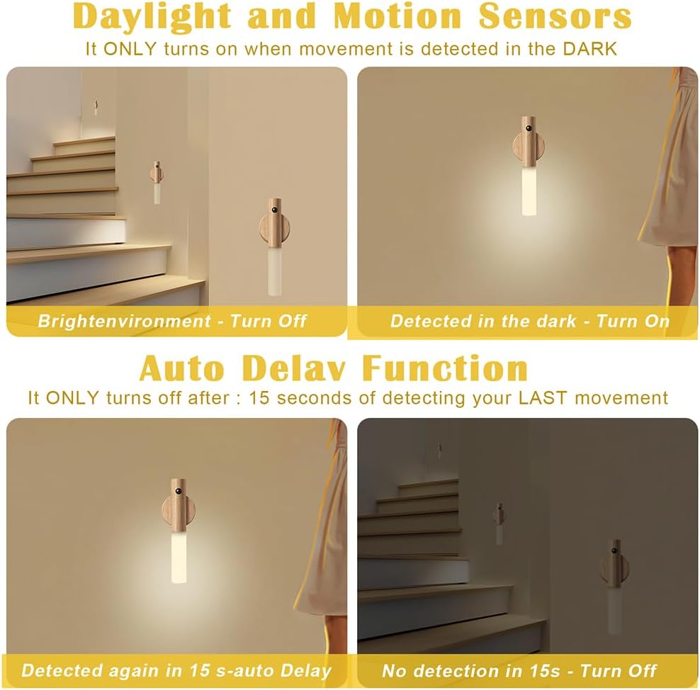 LANDGOO Wooden Motion Sensor Night Light 1-Pack, Ash Wood, Rechargeable