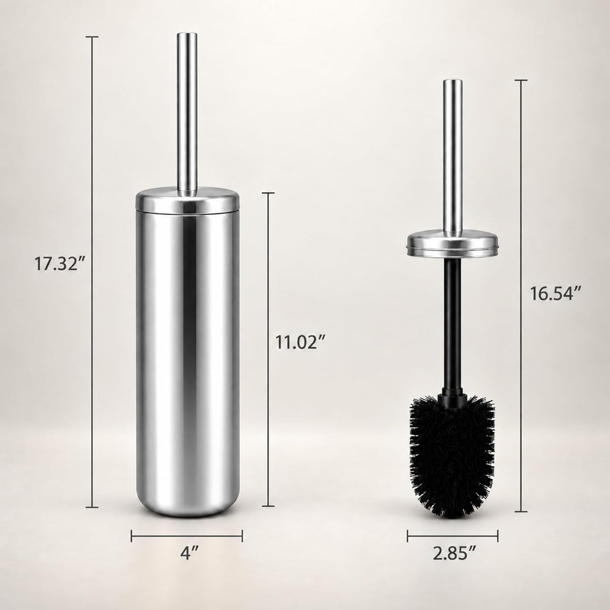 Chrome Toilet Brush and Holder Set，Extra Long Handled Toilet Bowl Brush and Holder，Stainless Steel Heavy Duty Toilet Brush for Bathroom,Deep Cleaning Modern Toilet Cleaner Slip Base